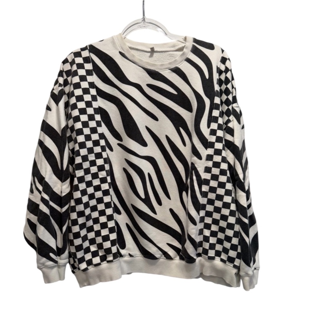 R13 Black & White Patterned Women's Sweater - Checkerboard and Zebra Print - Picture 2 of 9